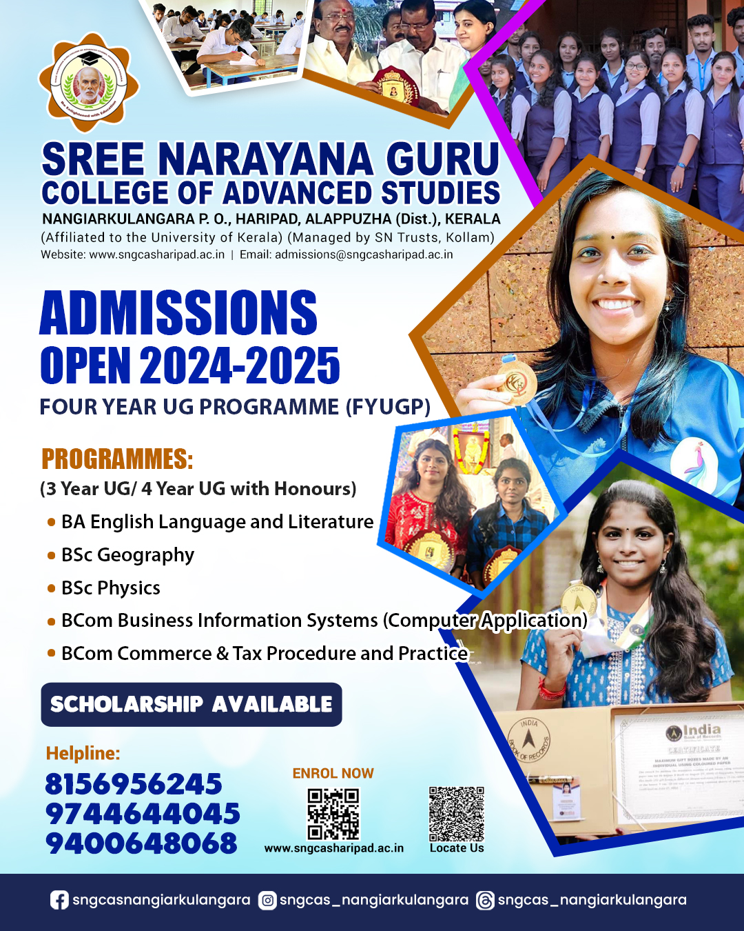 Admissions Open 2024-2025 – Sree Narayana Guru College of Advanced Studies